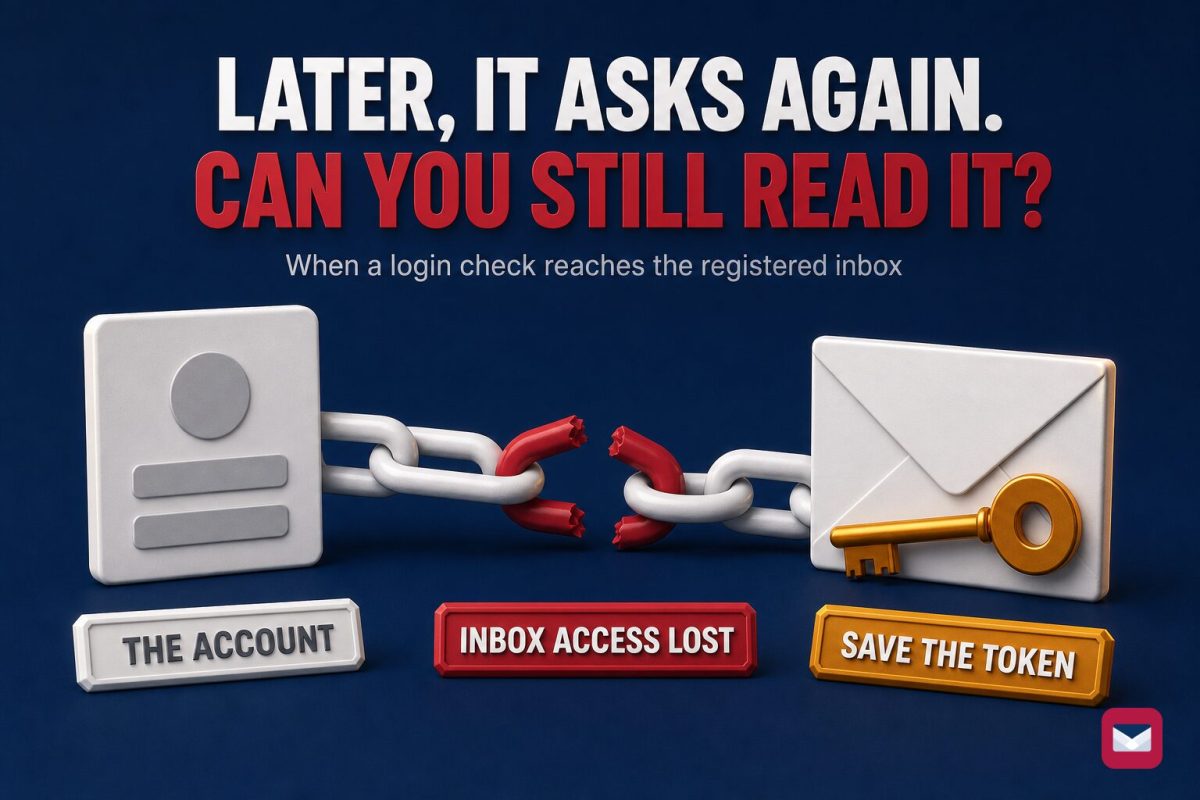 A white account card chained to a white envelope, one chain link snapped and red in the middle, with a gold key resting on the envelope.
